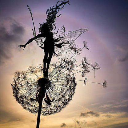 Outdoor Garden Sculpture of Fairies and Dandelions Dancing Together