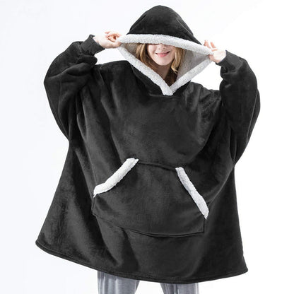 Soft Fleece and Wool Hooded Blanket for Home Comfort and Warmth