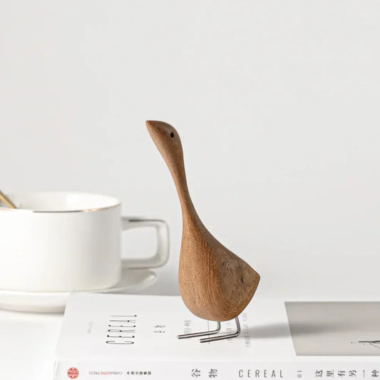Abstract Teak Wood Goose Couple Sculpture – Nordic Animal Home Decor