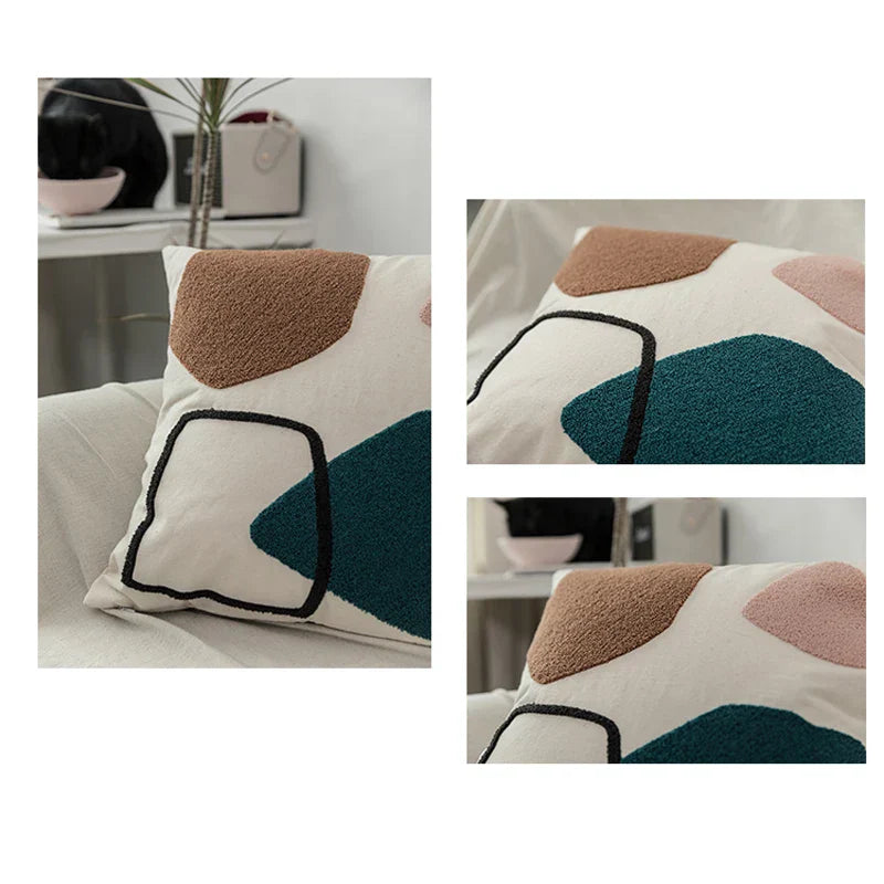 Tufted Pillow Case with Black Cat and Garden Design