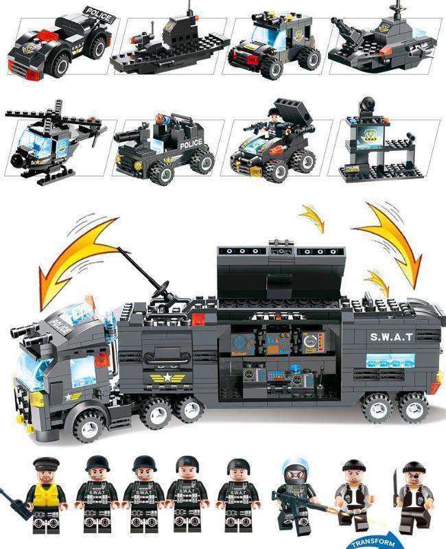 8-in-1 SWAT Police Truck Station Building Blocks Set - Gift for Children