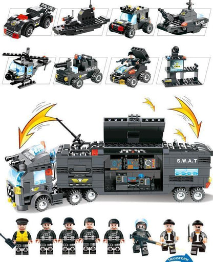 8-in-1 SWAT Police Truck Station Building Blocks Set - Gift for Children