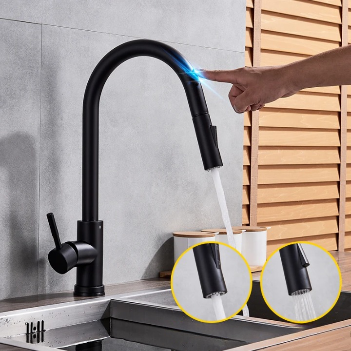 Touch Sensor Kitchen Faucet with Pull-Out Spray Head – Brushed Nickel