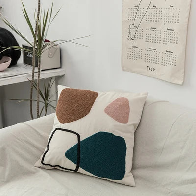 Tufted Pillow Case with Black Cat and Garden Design
