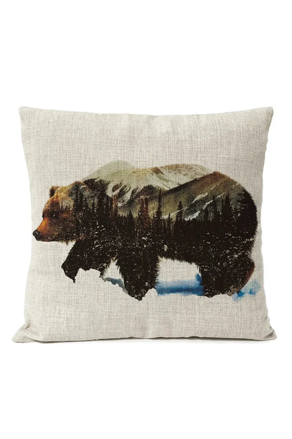 Linen Cushion Cover with Bear Design