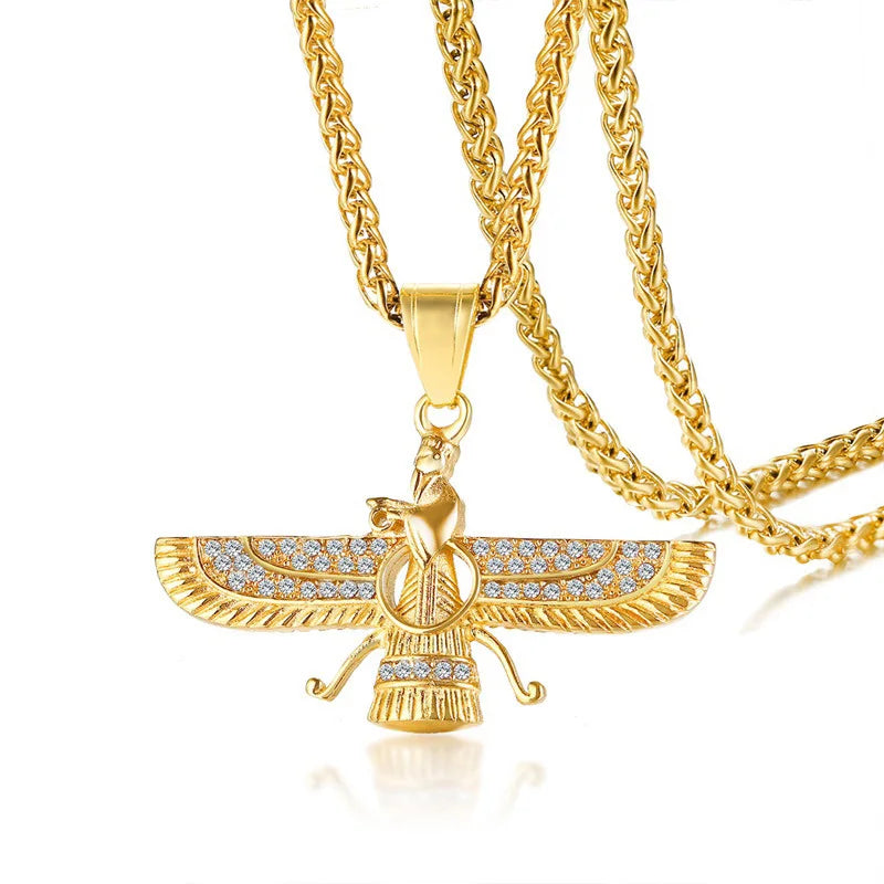 Zoroastrian Pendant Necklace with Rhinestone Ahura Mazda Design