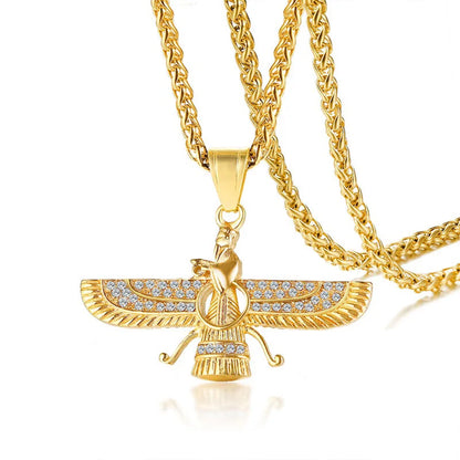 Zoroastrian Pendant Necklace with Rhinestone Ahura Mazda Design
