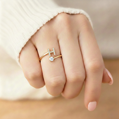 Adjustable Initial Ring Classic with Gift Box and Message Card
