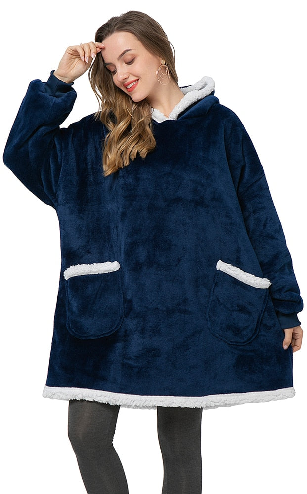 Soft Fleece and Wool Hooded Blanket for Home Comfort and Warmth