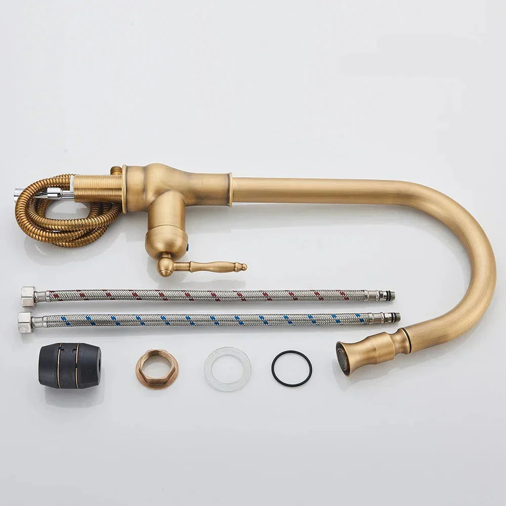 Vintage Kitchen Faucet in Antique Brass Finish