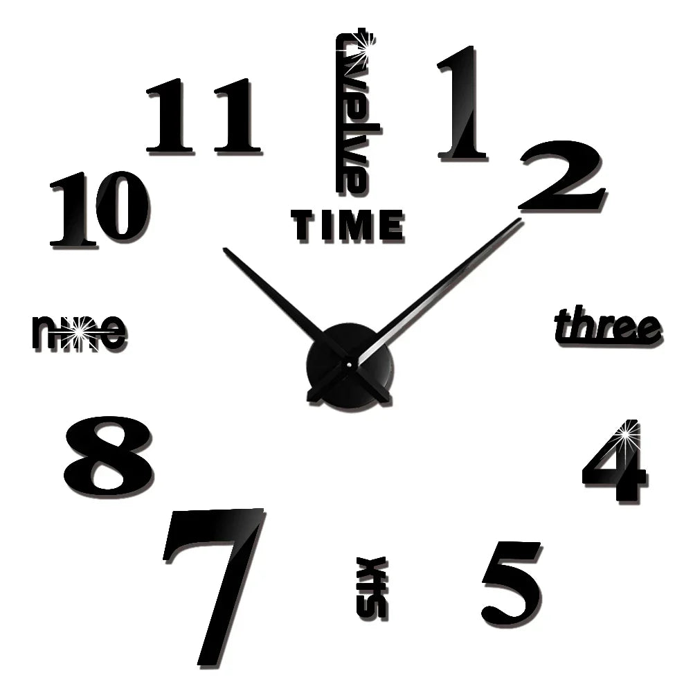 DIY 3D Mirrored Acrylic Wall Clock - Self-Adhesive Home Decor for Kitchen and Living Room