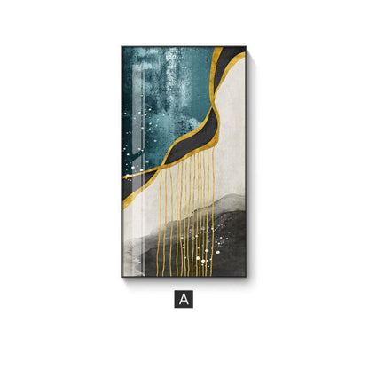 Elegant Vertical Canvas Art Featuring Striking Gold Design