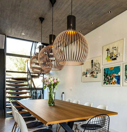Ceiling Light with Wood Finish – Geometric Pendant Design