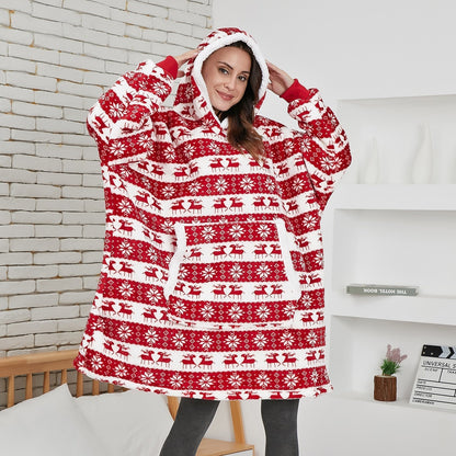 Soft Fleece and Wool Hooded Blanket for Home Comfort and Warmth