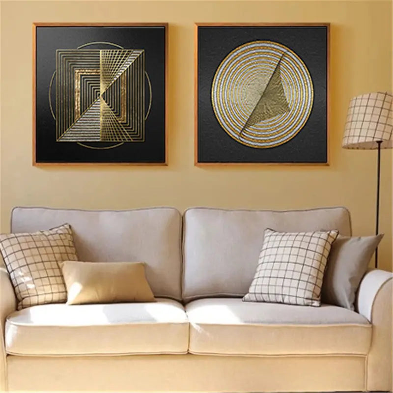 Modern Abstract Geometric Canvas Prints - Black and Gold Wall Art for Home and Office Decor