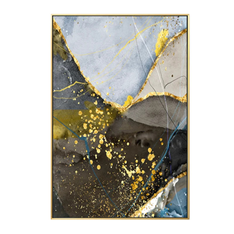 Elegant Blue and Yellow Marble Canvas Artwork for Modern Spaces