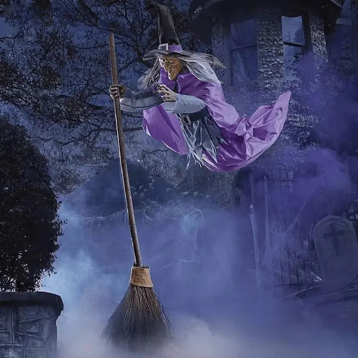 Flying Witch Halloween Decoration with Light and Sound Effects