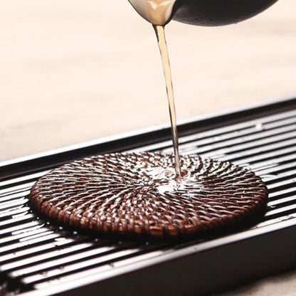 Natural Woven Rattan Coaster Set – 6 Handmade Table Protectors