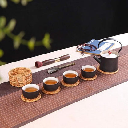 Natural Woven Rattan Coaster Set – 6 Handmade Table Protectors