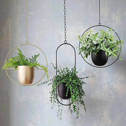 Stylish Hanging Metal Planter with Chain in Two Shapes