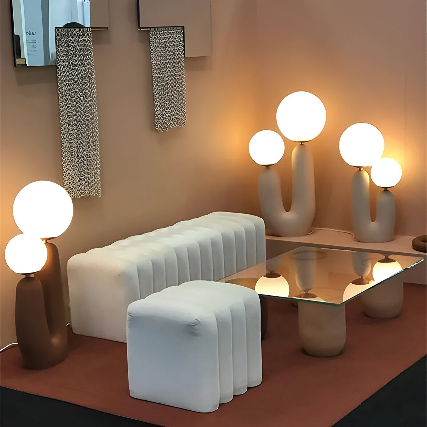 Nordic Table Lamp with Dual Glass Globes and Unique Cactus Design