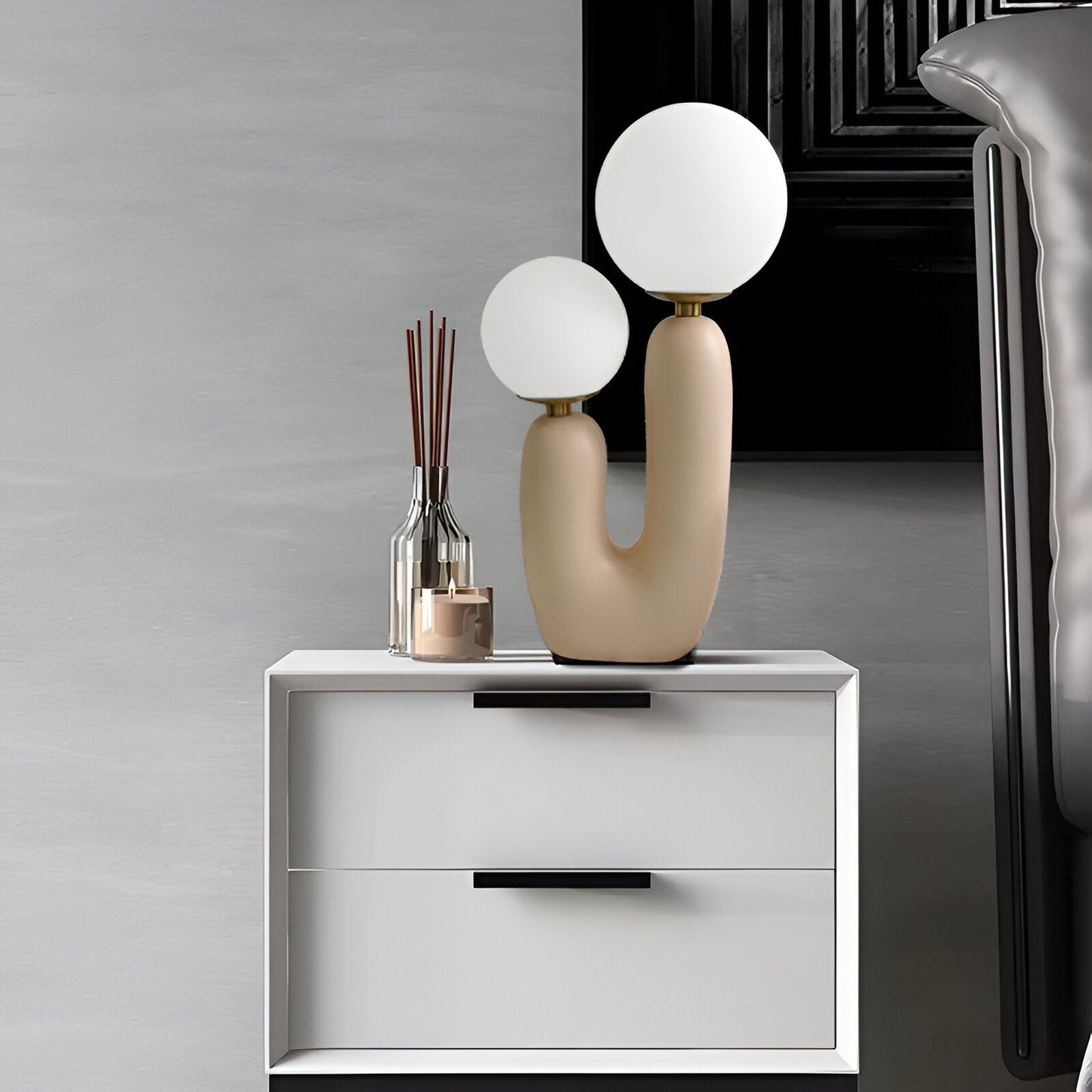 Nordic Table Lamp with Dual Glass Globes and Unique Cactus Design