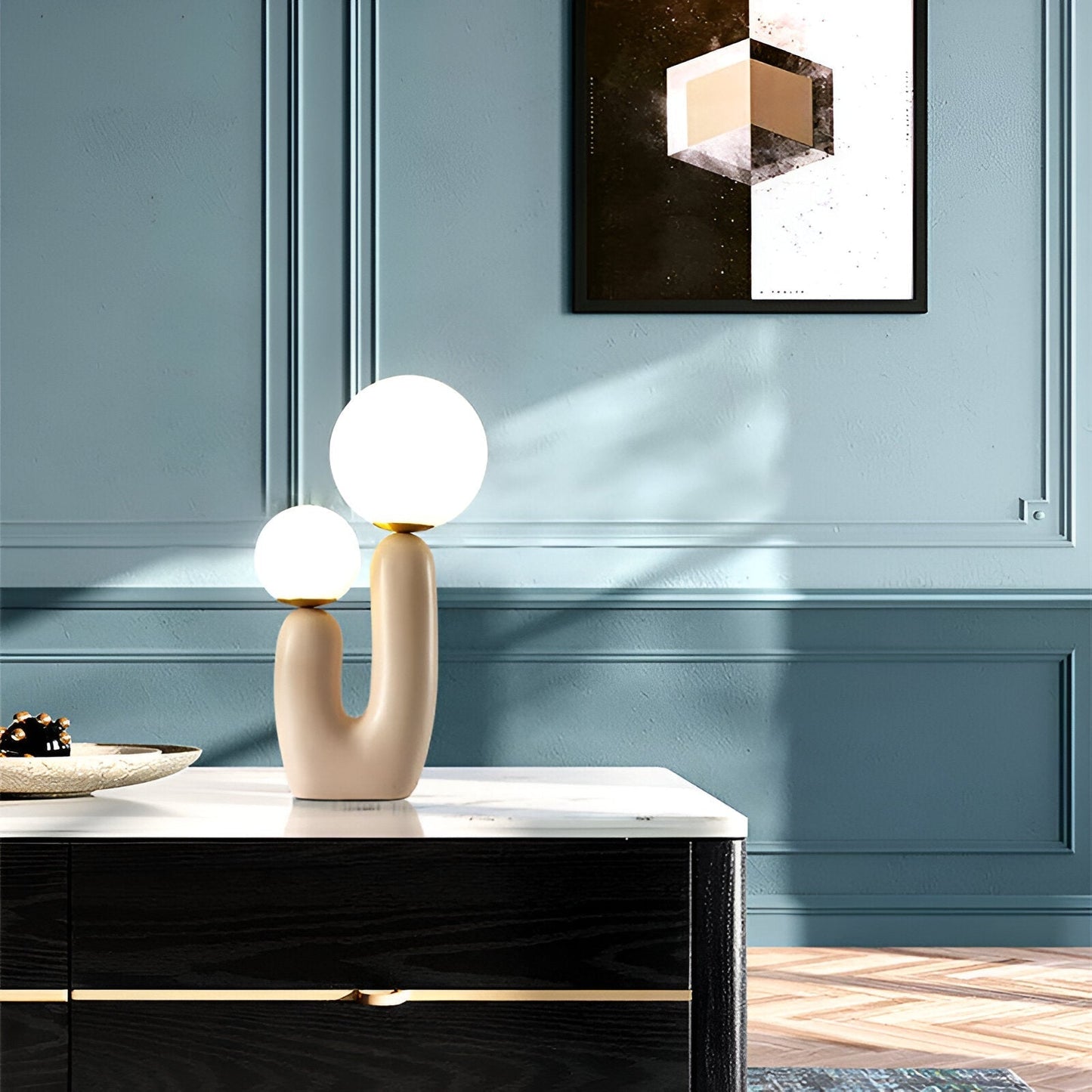 Nordic Table Lamp with Dual Glass Globes and Unique Cactus Design