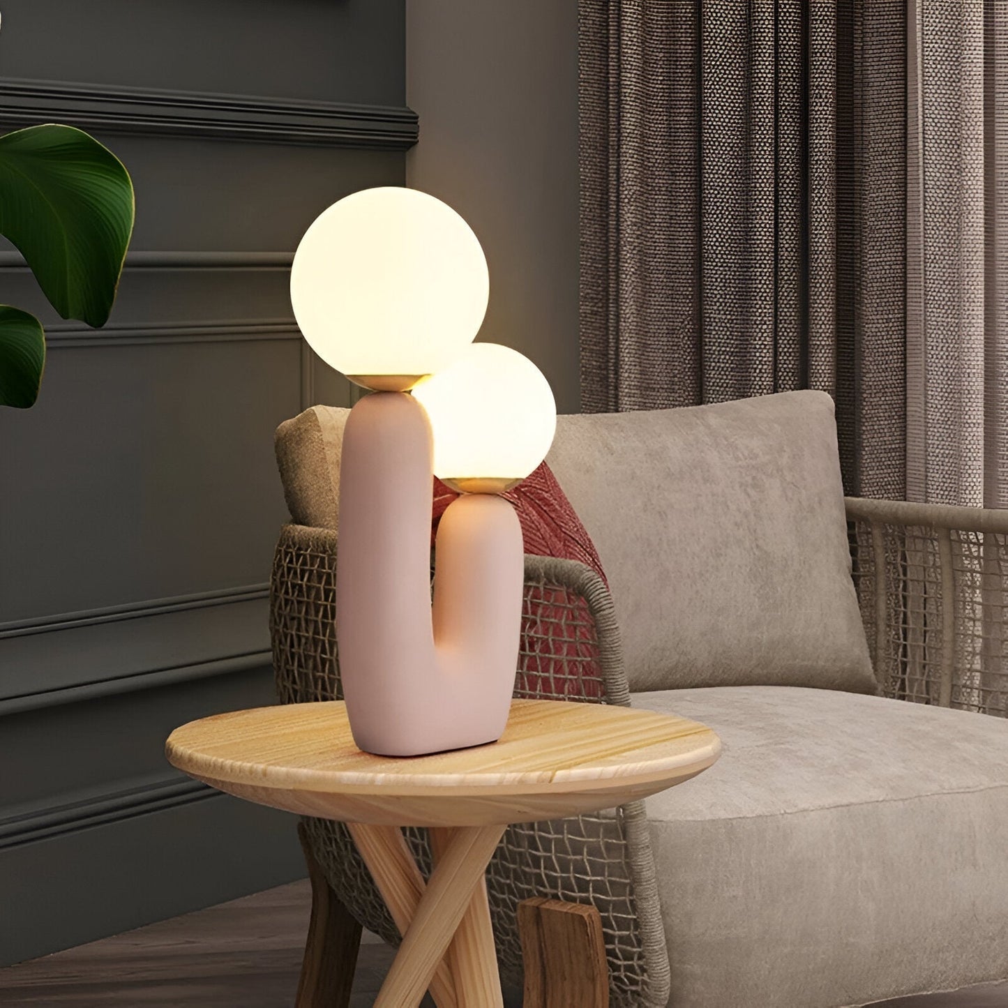 Nordic Table Lamp with Dual Glass Globes and Unique Cactus Design