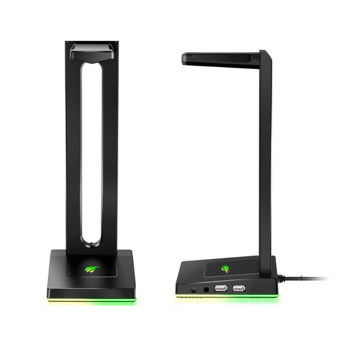 Headphone Holder with RGB Lighting, 0.14 in Aux and Dual USB Ports