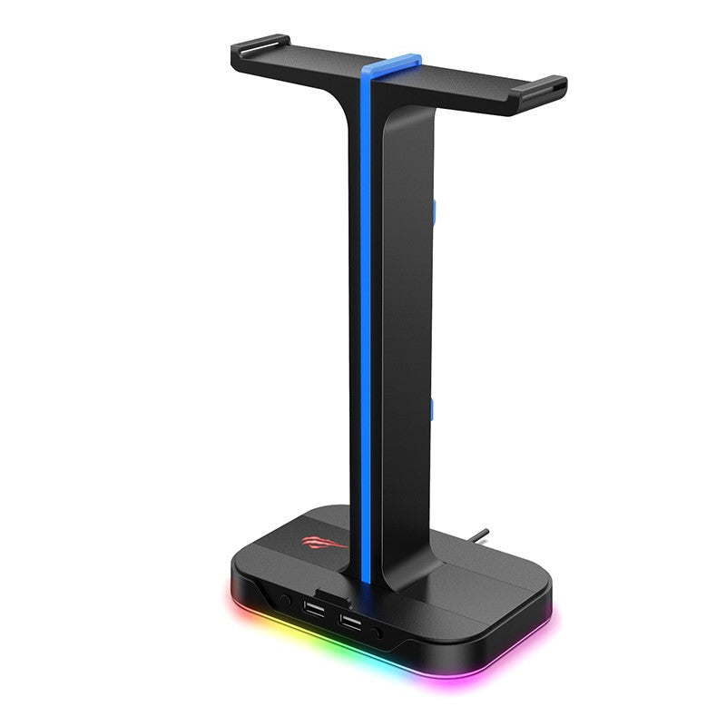 Headphone Holder with RGB Lighting, 0.14 in Aux and Dual USB Ports