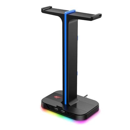 Headphone Holder with RGB Lighting, 0.14 in Aux and Dual USB Ports