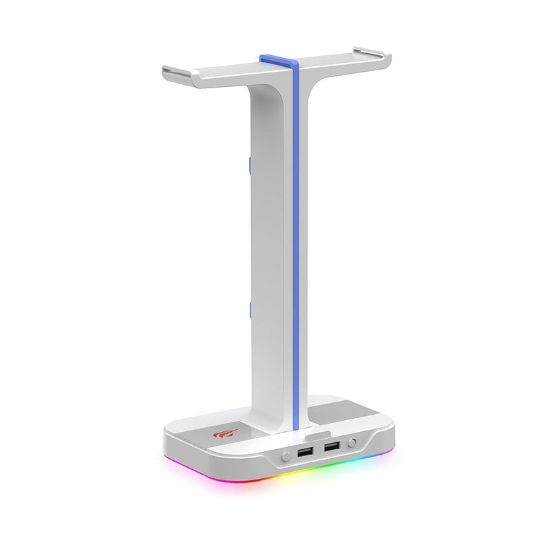 Headphone Holder with RGB Lighting, 0.14 in Aux and Dual USB Ports