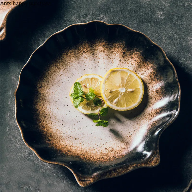 Tableware with Shell Pattern - Coastal Ceramic Dinner Plate
