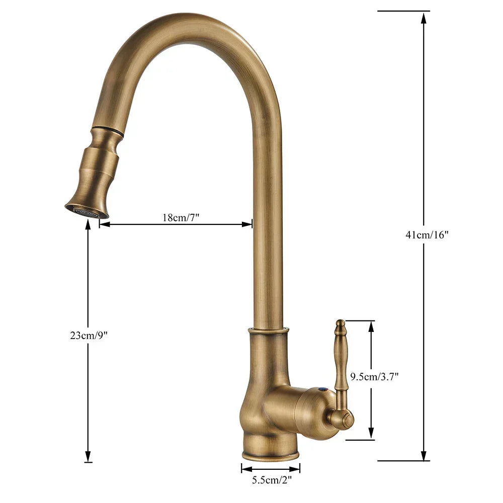 Vintage Kitchen Faucet in Antique Brass Finish
