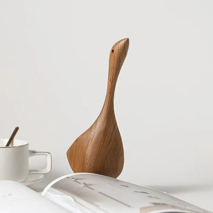 Abstract Teak Wood Goose Couple Sculpture – Nordic Animal Home Decor