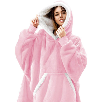 Soft Fleece and Wool Hooded Blanket for Home Comfort and Warmth
