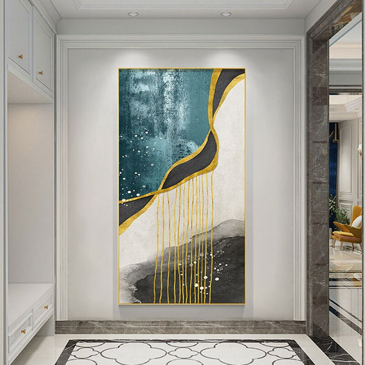 Elegant Vertical Canvas Art Featuring Striking Gold Design