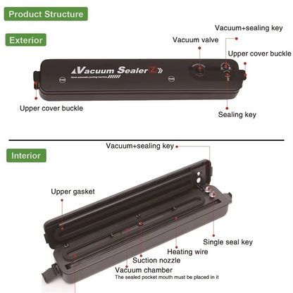 SmartSeal Vacuum Sealer | 90W, 60 kPa & Compact Design | Keep Food Fresh Longer, Prevent Freezer Burn