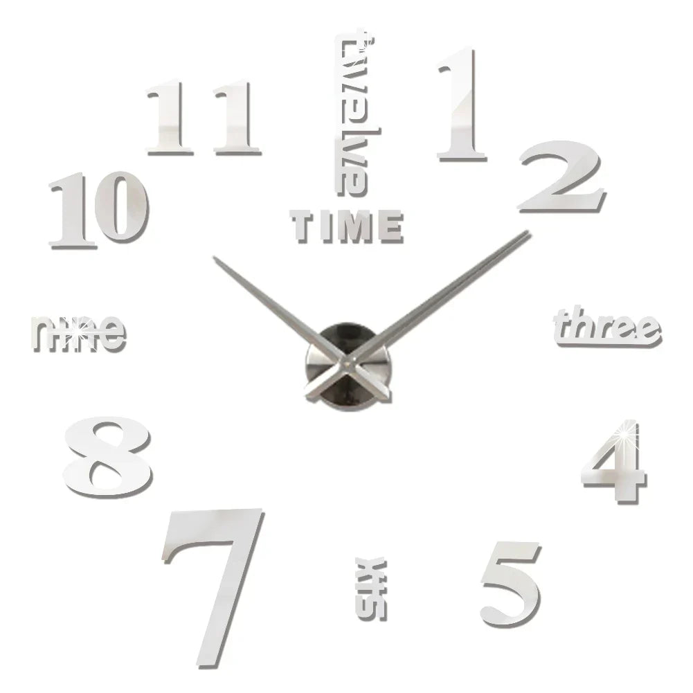 DIY 3D Mirrored Acrylic Wall Clock - Self-Adhesive Home Decor for Kitchen and Living Room