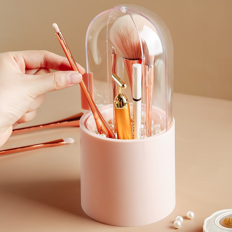 Chic Makeup Brush Organizer with Stylish Pearls