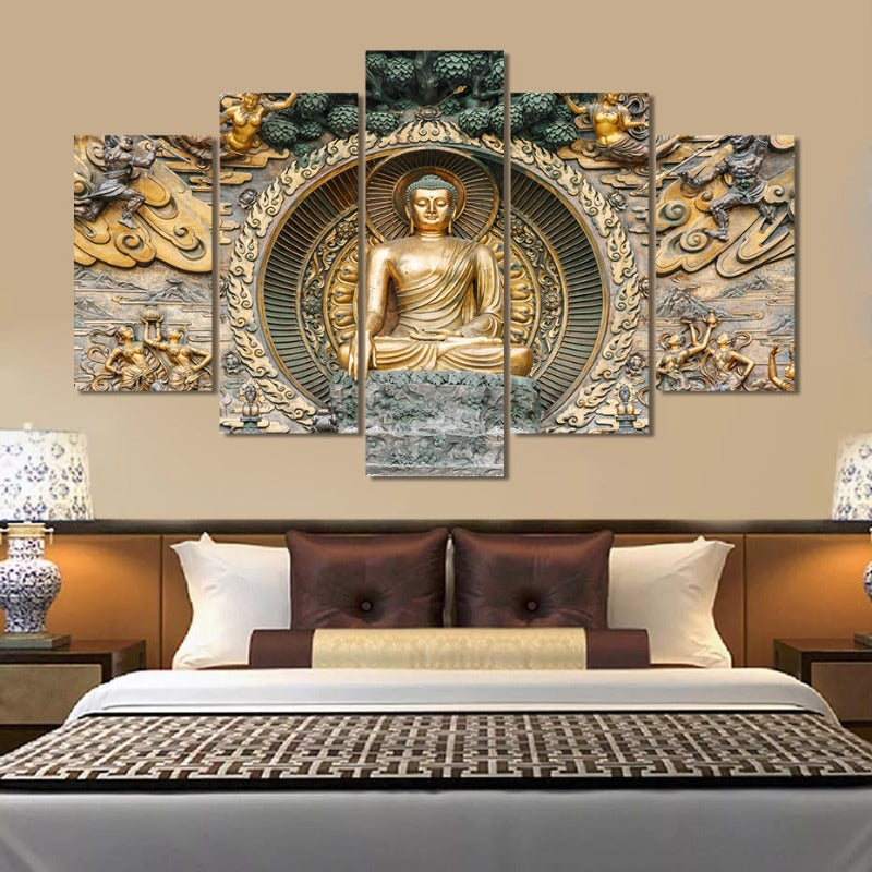 Elegant 5-Piece Buddha Canvas Art Set for Home Decor