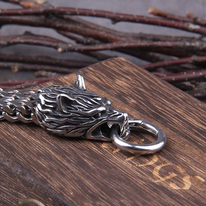 Silver Viking Bracelet with Fenrir Design – Handmade WolfBand