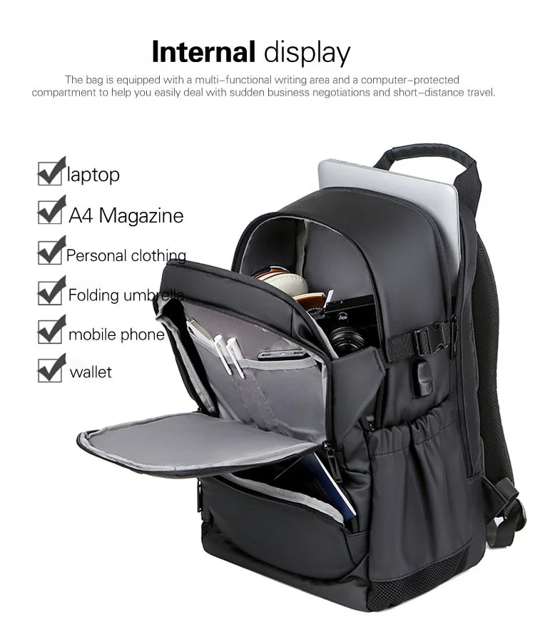 Large 17-Inch Waterproof Laptop Backpack with USB Charging