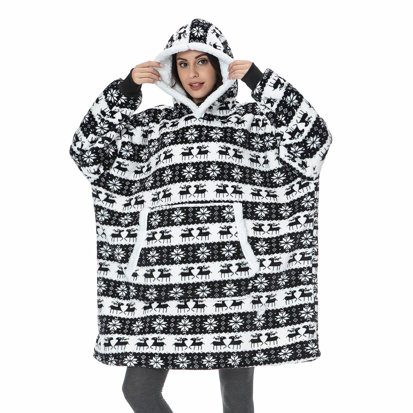 Soft Fleece and Wool Hooded Blanket for Home Comfort and Warmth
