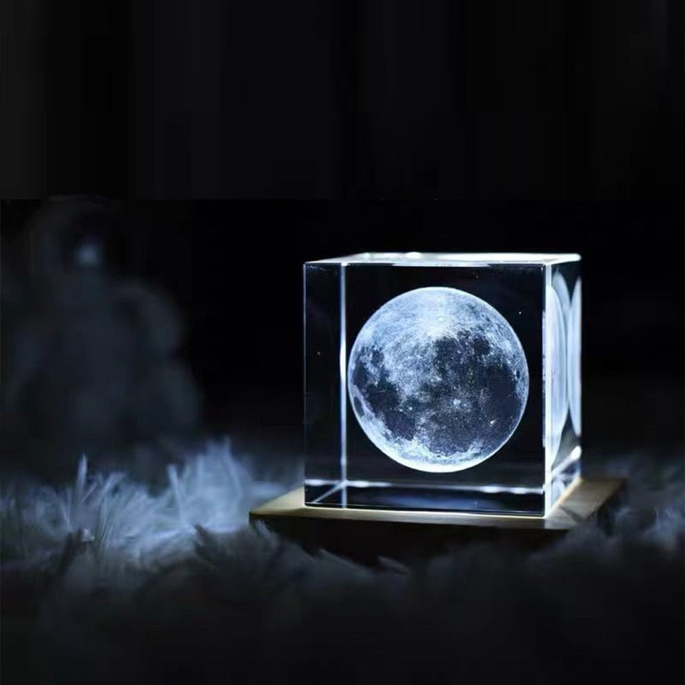 Moon Nightlight in 3D Crystal Cube Design