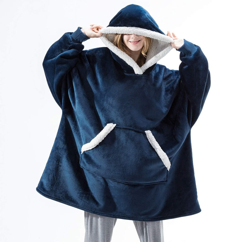 Soft Fleece and Wool Hooded Blanket for Home Comfort and Warmth