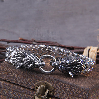 Silver Viking Bracelet with Fenrir Design – Handmade WolfBand