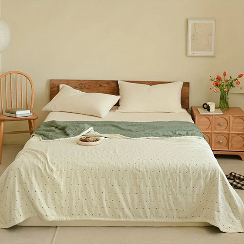 Charming Heart-Embroidered Cotton Blend Throw Blanket