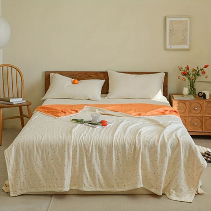 Charming Heart-Embroidered Cotton Blend Throw Blanket