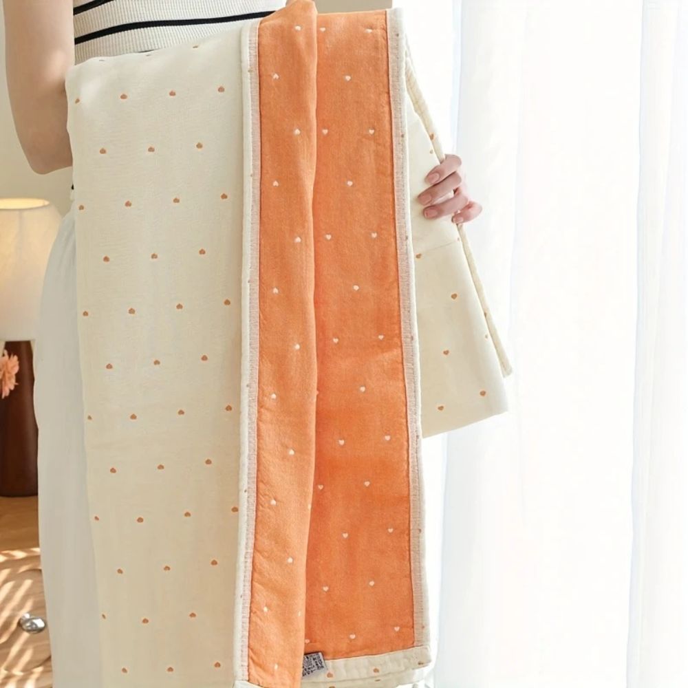 Charming Heart-Embroidered Cotton Blend Throw Blanket